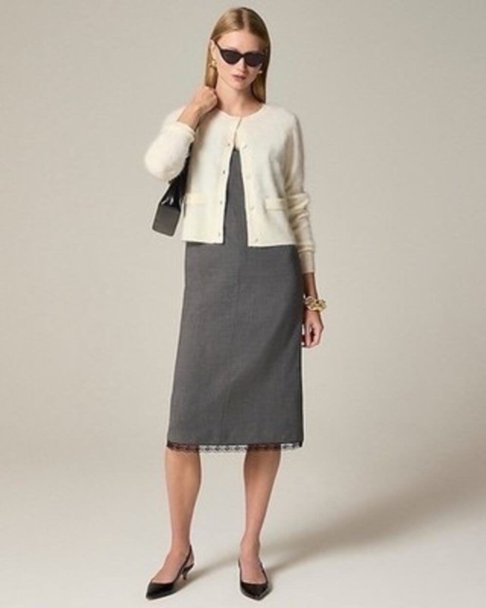 J. Crew Brushed Cashmere Cropped Cardigan Ivory